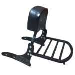 Dhe Best DBA-01 Bike Bullet Harley Style Backrest Support Pillion Black Cushion with Carrier Backrest Black for RE Classic Battle Green 350