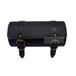 Dhe Best Faux Leather Bike Side/Rear Saddle Bag Round Style Tool Bag Storage Tool Pouch 2 Strap Closure Black for RE Classic Battle Green 350