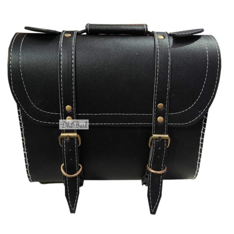 Dhe Best I1 Bike Saddle Bag Waterproof Rectangle Side SaddleBag with Golden Buckle Black for RE Standard Bullet 500 EFI