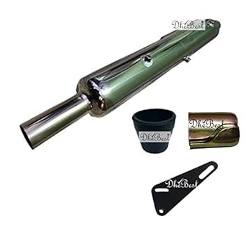 Dhe Best Bike Bullet Silencer Exhaust Customized Long Bottle Punjab Dholki Thin Pipe Chrome Compatible with Zed Clamp Bush Only BS6 Model for RE Standard Bullet 500 EFI