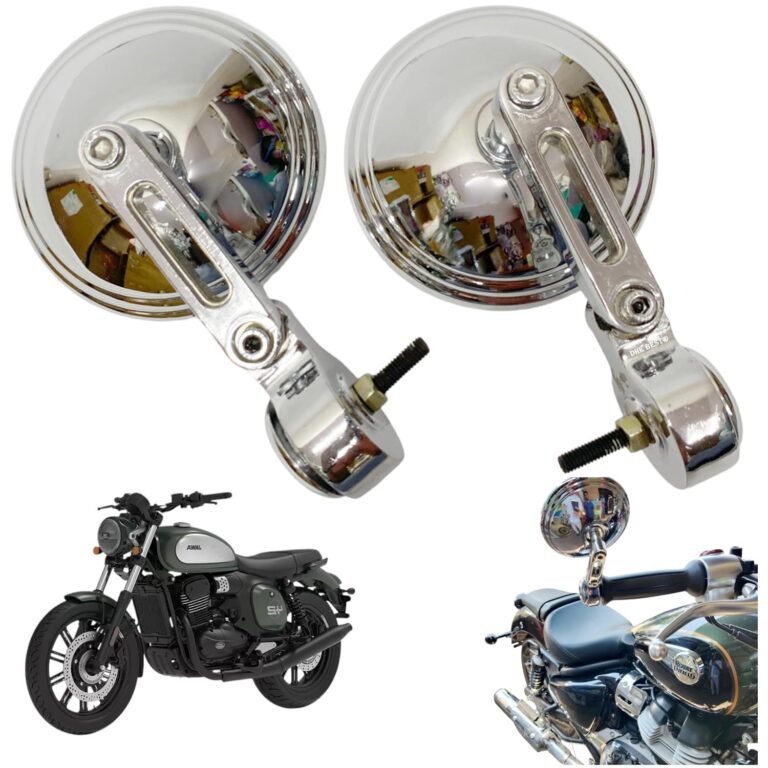 Dhe Best Bike Handle Bar Front Mirror Rear View Round Mirror Chrome Suitable for Jawa 42 FJ