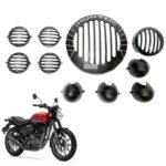 Dhe Best Bike Head Light Grill/Jali + Indicator Cap and Headlight Indicator Grill Metal Black Set of 10 Compatible with RE Hunter 350.