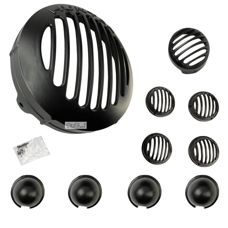 Dhe Best Bike Metal Front Rear Headlight Grill/Jali Cover Set with Tail Lamp, Indicator Cup/Head Light Jali Cover Black (Set of 10) Compatible with RE Hunter 350 (Set of 10)
