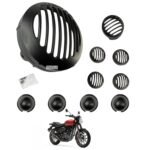Dhe Best Bike Metal Front Rear Headlight Grill/Jali Cover Set with Tail Lamp, Indicator Cup/Head Light Jali Cover Black (Set of 10) Compatible with RE Hunter 350 (Set of 10)