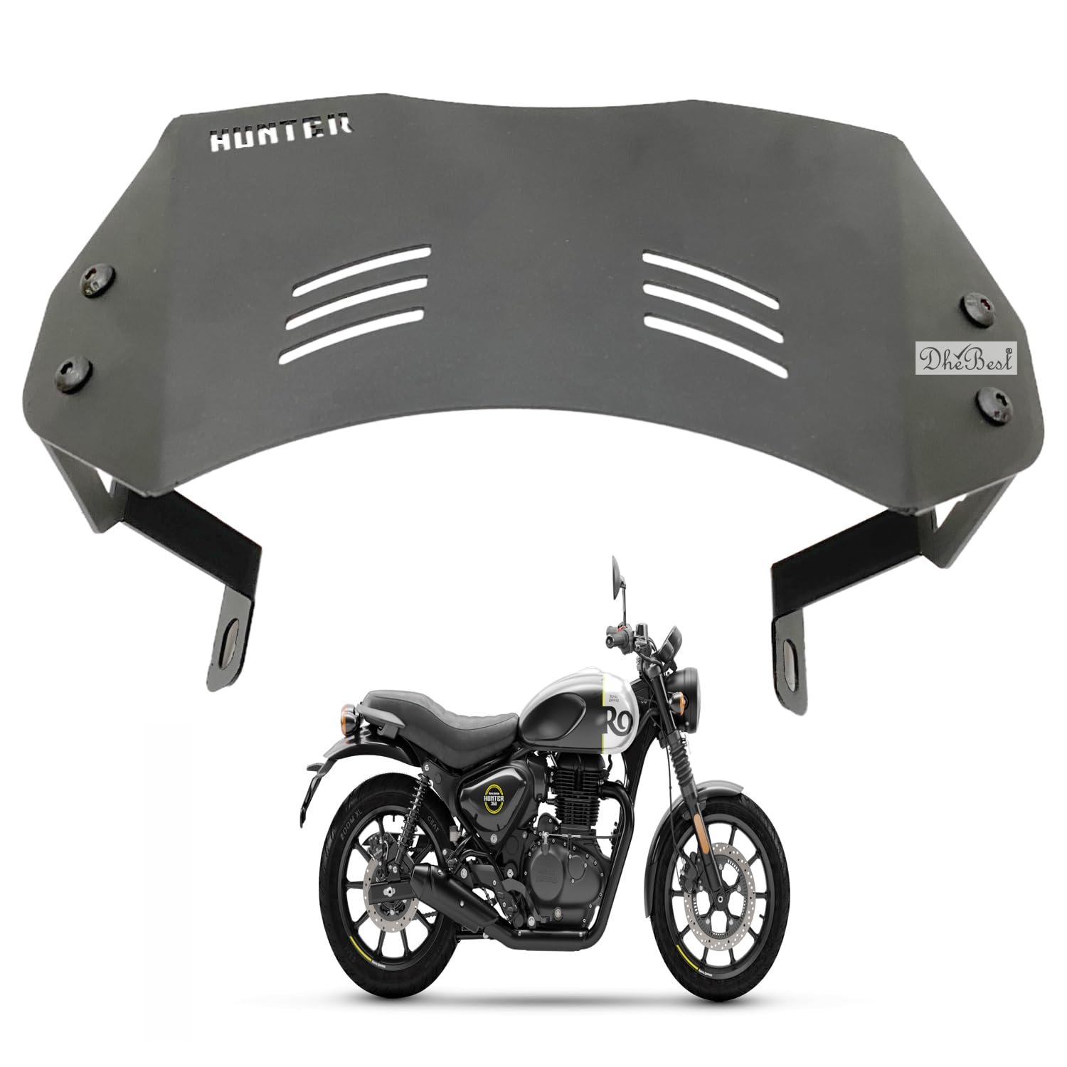 Dhe Best Bike Metal Windshield Visor Flyscreen Direct Fit with Fittings Black (New Version) Small Visor Compatible with RE Hunter 350 Dhe Best Bike Metal Windshield Visor Flyscreen Direct Fit with Fittings Black (New Version) Small Visor Compatible with RE Hunter 350
