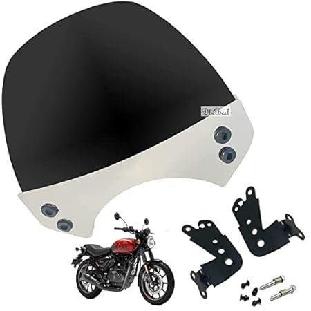 Dhe Best Bike Plastic Windscreen Visor Front Windshield Deflectors (New Version) Small Visor Black with Chrome Plate Compatible with RE Hunter 350