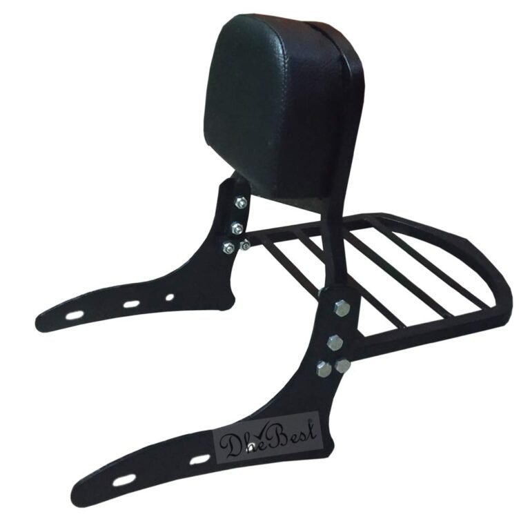 Dhe Best DBA-01 Bike Bullet Harley Style Backrest Support Pillion Black Cushion with Carrier Backrest Black for RE Classic 350
