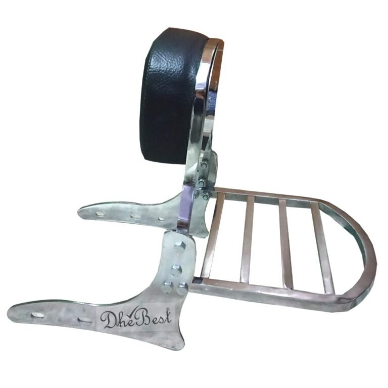 Dhe Best DBA-02 Bike Bullet Harley Style Backrest Support Pillion Black Cushion with Carrier Backrest Chrome for RE Models