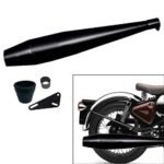 Dhe Best SR-20 Bike Bullet Reverse Cone Megaphone Silencer Exhaust Glasswool Black Bike Exhaust with Zed Clamp Bush for RE Classic Desert Storm