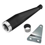 Dhe Best SR-32 Bike Bullet Cobra Bazooka Silencer Exhaust Glasswool/Filter Black & Front Chrome with Zed Clamp & Bush for RE Thunderbird 350 Model 2