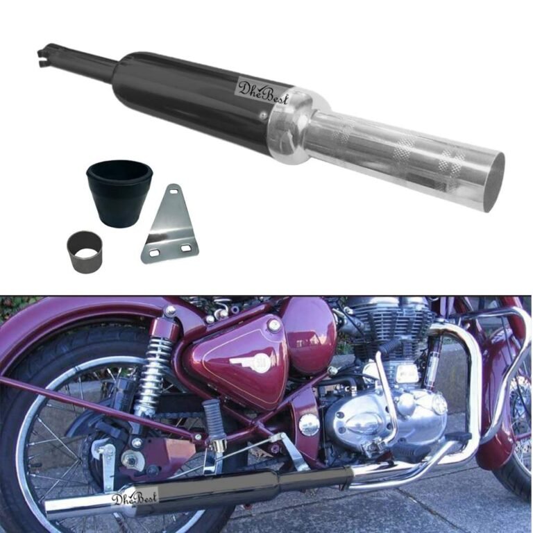 Dhe Best SR-36 Bike Bullet Silencer Exhaust Short Bottle Filter/Glasswool Punjab Dholki Black Front Chrome Bike Exhaust with Zed Clamp & Bush for RE Standard Bullet 350 Twin Spark