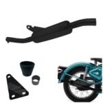 Dhe Best SR-60 Bike Bullet Angular Empty Free Flow Stylish Exhaust Silencer Black with Zed Clamp Bush for RE Classic Battle Green 350