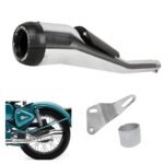 Dhe Best SR-61 Dhe Best SR-29 Bike Bullet Heavy Duty Multi Bend Bazooka/Cobra Silencer Exhaust Glasswool/Filter Chrome End Black with Zed Clamp Bush for RE Classic 350