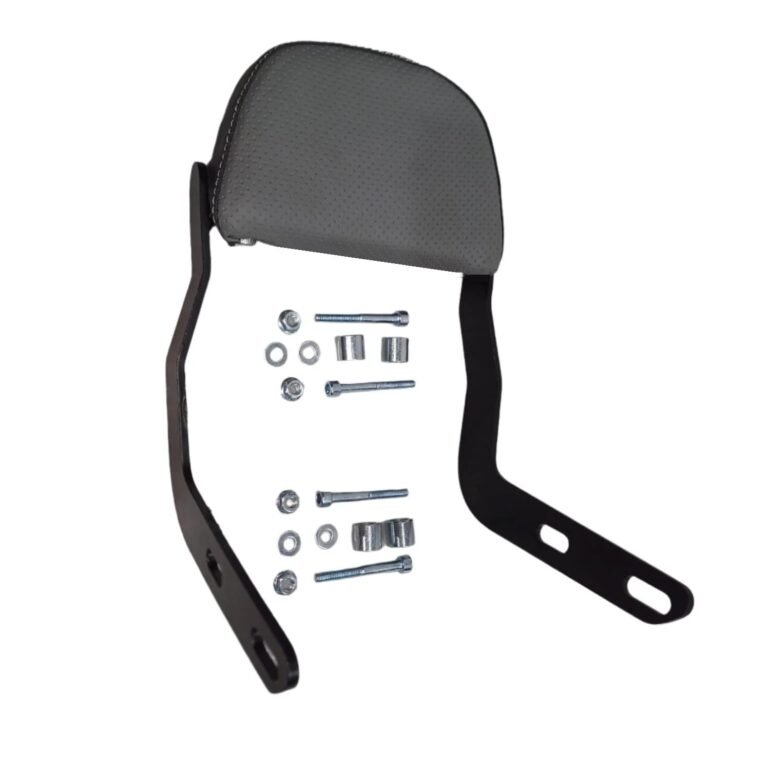 Gate 7 Cushioned Jawa Motorcycle Backrest, Black Perforated Design with Mounting Hardware, Compatible with Jawa Bikes