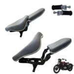 Gate 7 Motorcycle Folding Seat with Mounting Hardware,Compatible with Jawa 42 Bobber (Faux Leather, With Footrest)