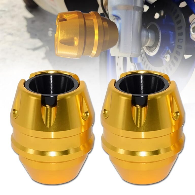 OBEROI'S TRADERS Universal Motorcycle Front Fork Slider | Wheel Frame Slider | Axle Protector Bike Crash Guard for All Bikes (Pack of 2) (Golden)