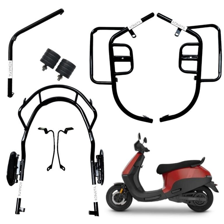 Ola S1X 3" GEN Crash Guard with Foldable FOOTREST and Frame Slider Front Rear Safety Guard FIT for Ola S1X 3" Generation EV Scooter (Black/Full Set)