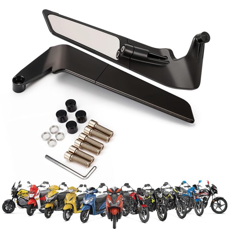 OTO2EYE Universal Motorcycle Rear View Mirrors Set – Adjustable 180° Rotating Side Mirrors with Stealth Wind Wing Design – Fits All Motorbikes – York Nut 8mm & 10mm (Left &...