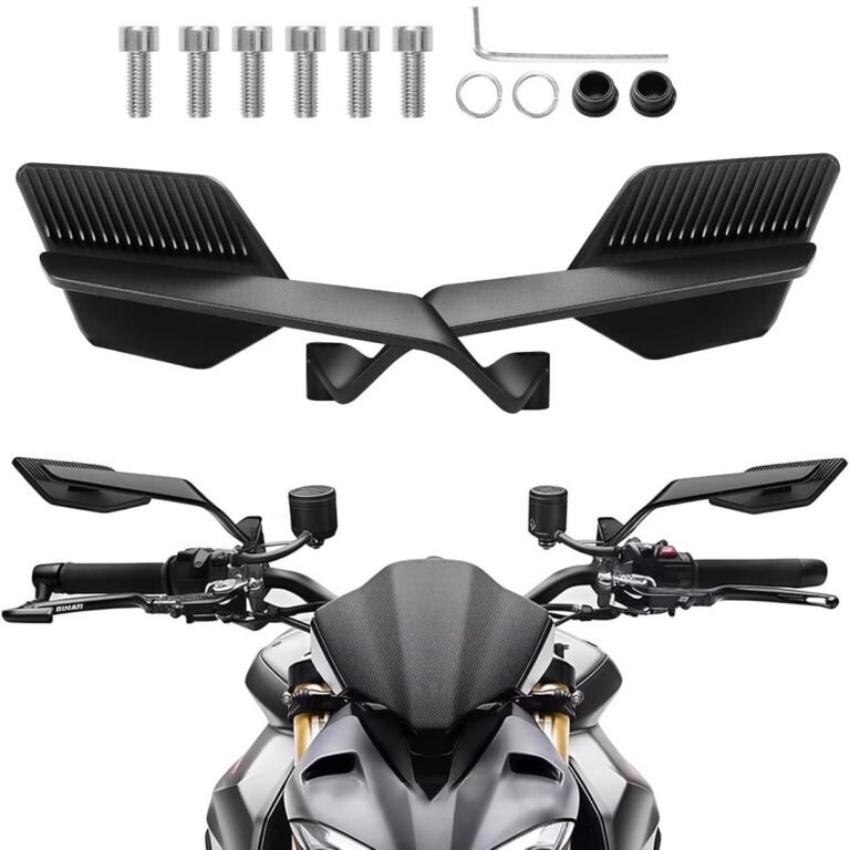 OTO2EYE Universal Motorcycle Wing Mirror With Fully Rearview – 180° Rotating Rear View Mirror with Matte Black Stealth Body – Sporty Wind Wing Design – York Fitting for All Bikes