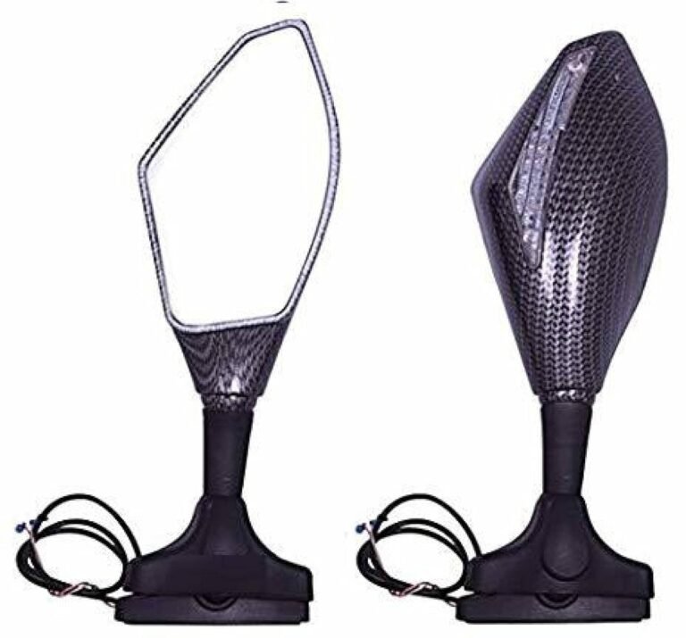 Right, Left View led Mirror with Indicators, Manual Visor Mounted for KTM, Yamaha, Bajaj, Suzuki and Universal for Bike (Carbon)