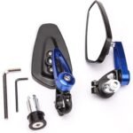 SORAX CNC Alloy Stylish Design 2-Version Mirror for Motorbike Rear view Side Handle Bar End Mirrors For All Universal Bikes (Left & Right, Pack of 2) (BLUE)